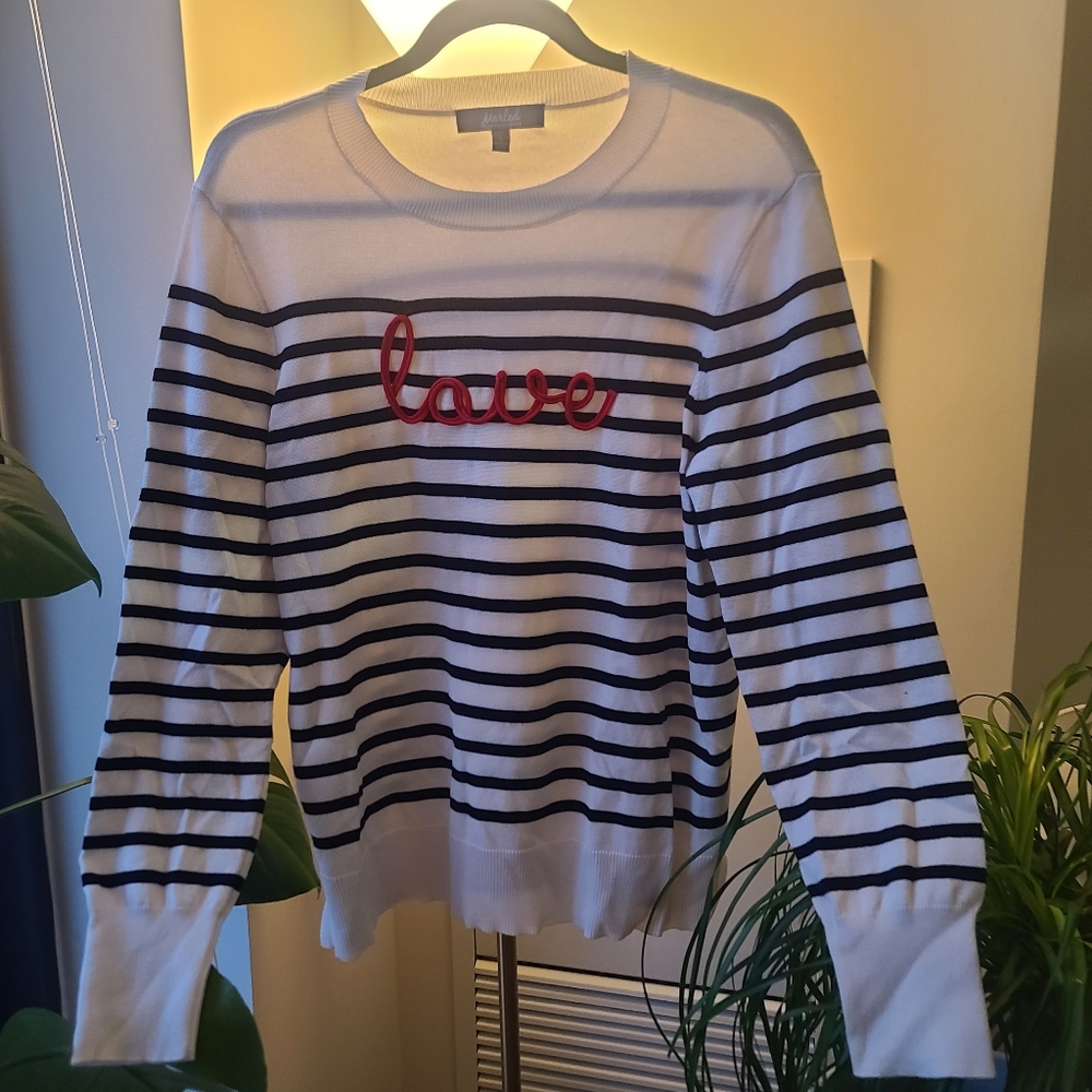 Dark Blue Striped "Love" Sweater